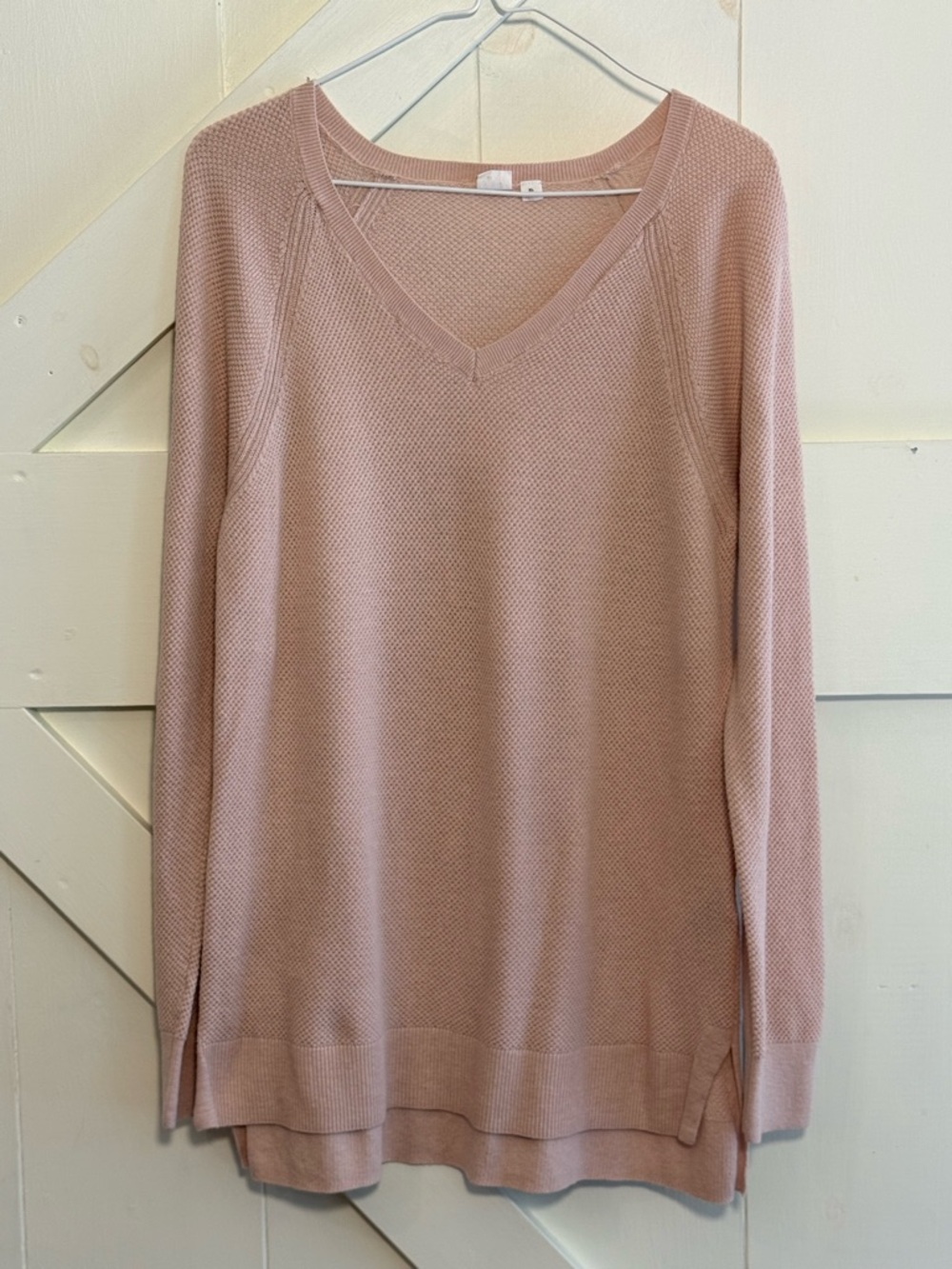 GAP XL Light Pink Waffle Knit V-Neck Sweater Long Sleeve Tunic Pullover